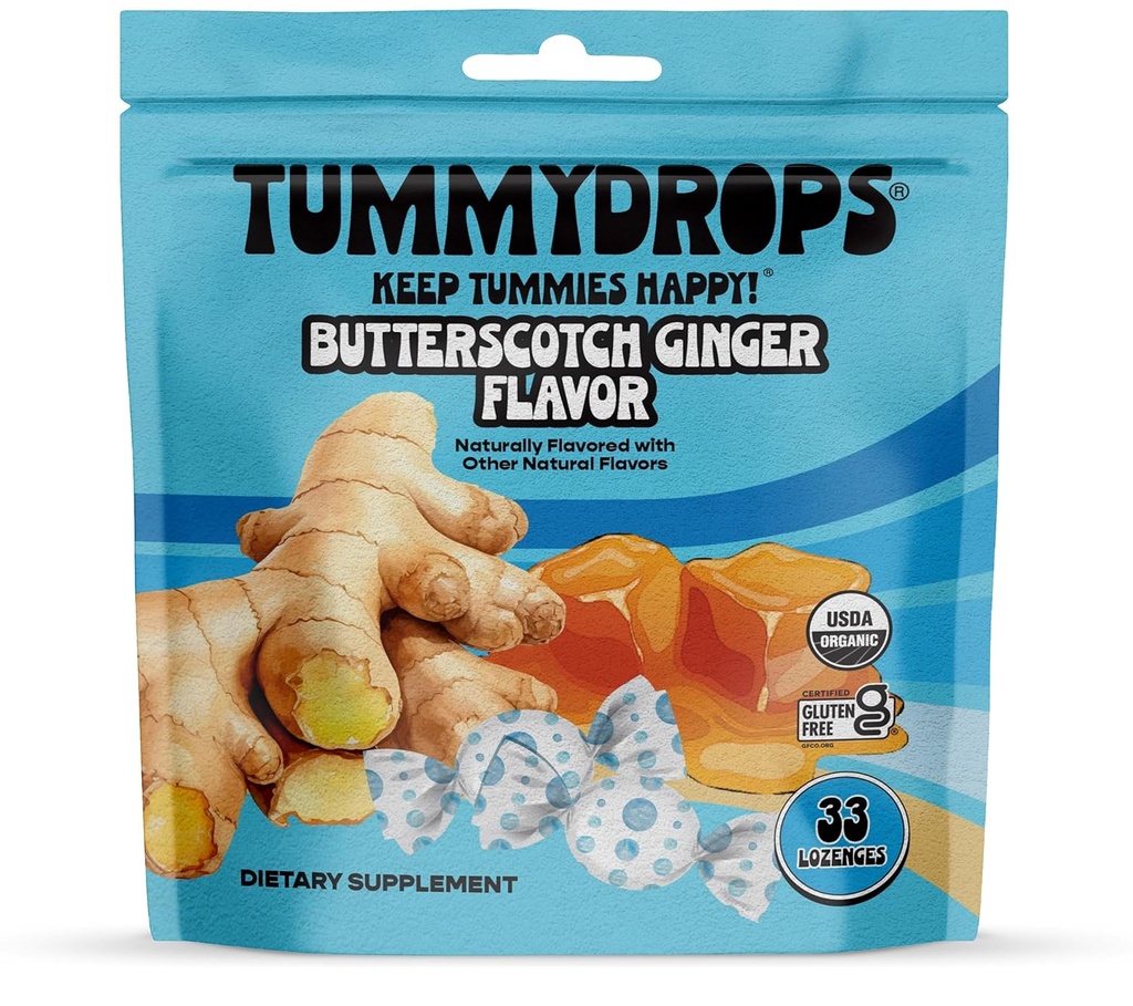 USDA Organic Butter Paradise Ginger Flavor Tummydropper, Glutenfri & Vegan, 33 Organic Ginger Lozenges