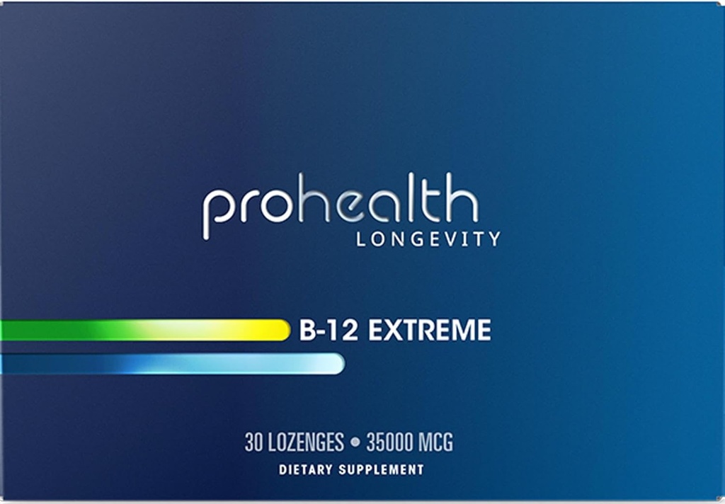 ProHelse Vitamin B 12 Ekstrem - 35 000 mikrog Megadose, 7 X Styrke (30 Sublingual Oppløselige tabletter) Ekstra styrke, B 12 Vitamin, Metylkobalamin, Dibencozide, Cyanobolamin, Hydroxokobalamin