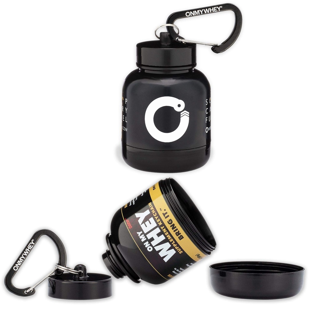 OnMyWhey - Protein pulver og kosttilskudd Funnel Keychain, bærbar to-Go container for gym, trening, og reise - TSA godkjent, Combo 2-Pack w / 1 Modern & 1 Classic