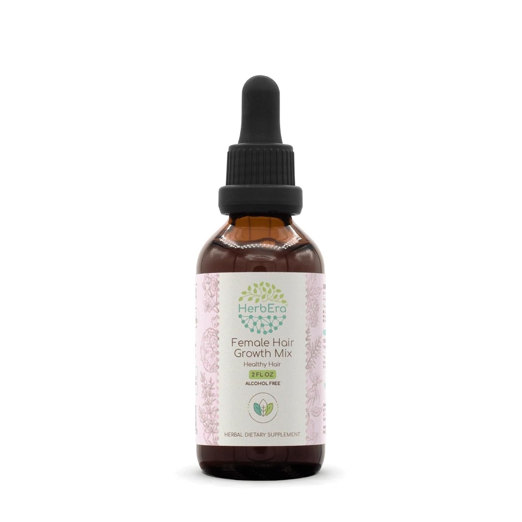 HerbEra Kvinnelig hårvekst Mix B60 alkoholfri ekstrakt Tinktur, konsentrert flytende dråper Rosemary Leaf, Eleuthero Root, Stinging Nettle Root, Hestehale urt, Reishi Mushroom, Brahmi Urt. 2 Fl Oz