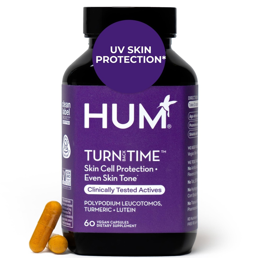HUM snu tilbake tid gurkemeie Supplement for ungdommelig utseende hud støtte med grønn te ekstrakt, lutein og polyfenoler, hudpleie aldring og kollagen støtte kapsler for selv tone, 60 vegansk kapsler