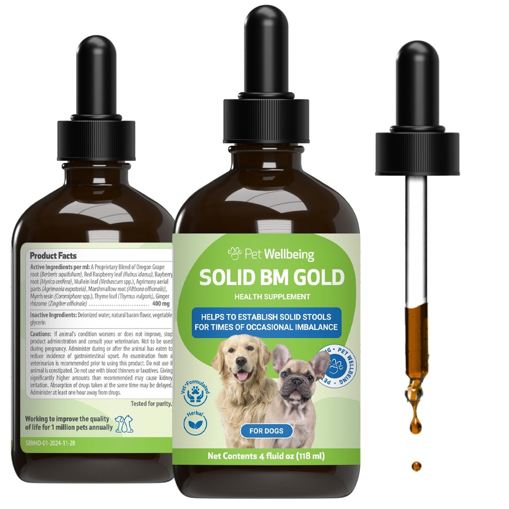 Kjæledyr velvære BM Tone-Up Gold for hunder og katter - støtter sunn digestiv funksjon, Solid Stools, Normal Bowell Movements, Bayberry - Veterinærformulert Herbal Supplement 4 oz (118 ml)