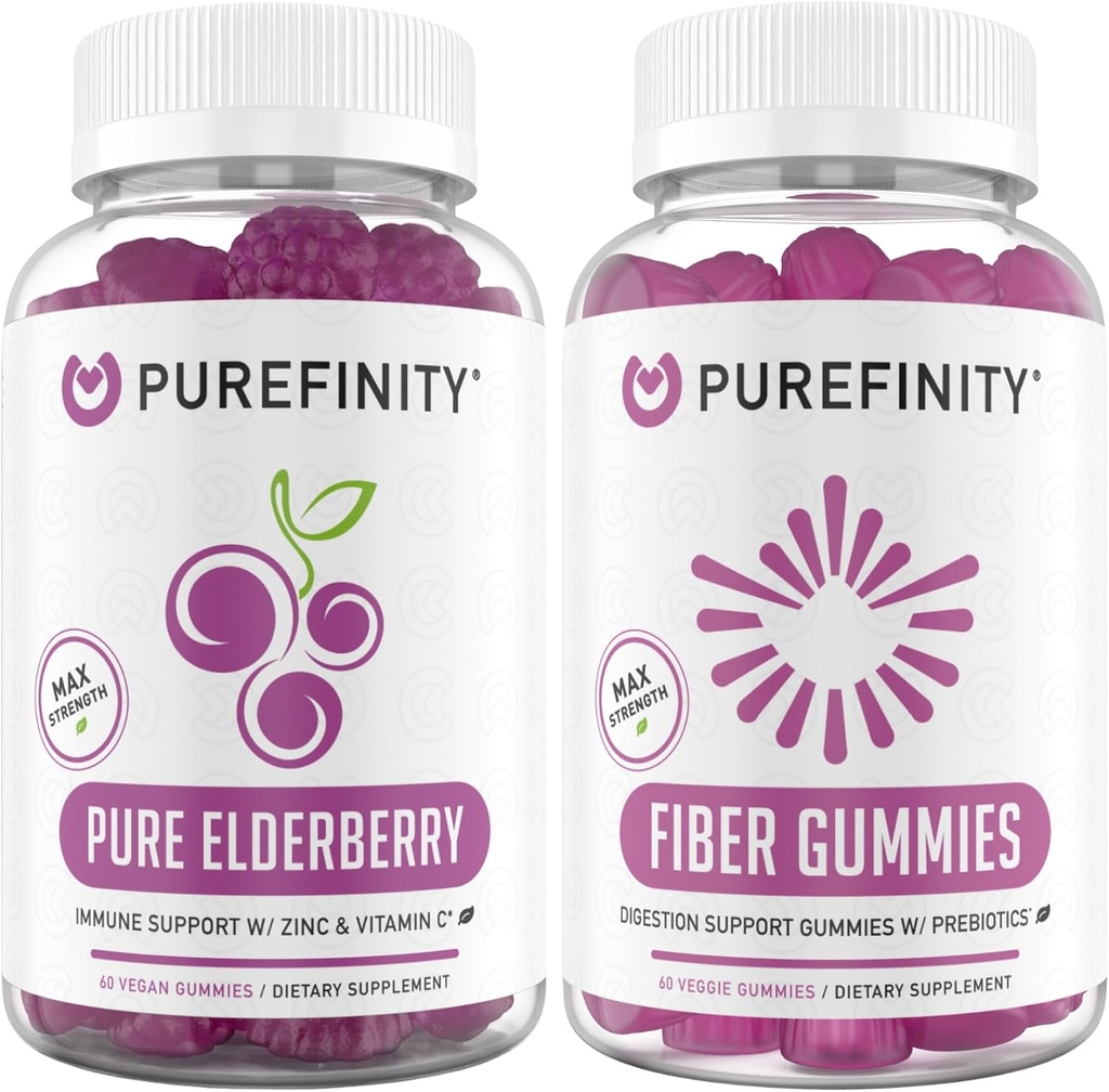 PUREFINITY Fiber + Elderbær Gummies Bundle (Inulin FOS Prebiotic Fiber Gummies + Dobbel styrke Elderbær Gummies med sink & vitamin C)