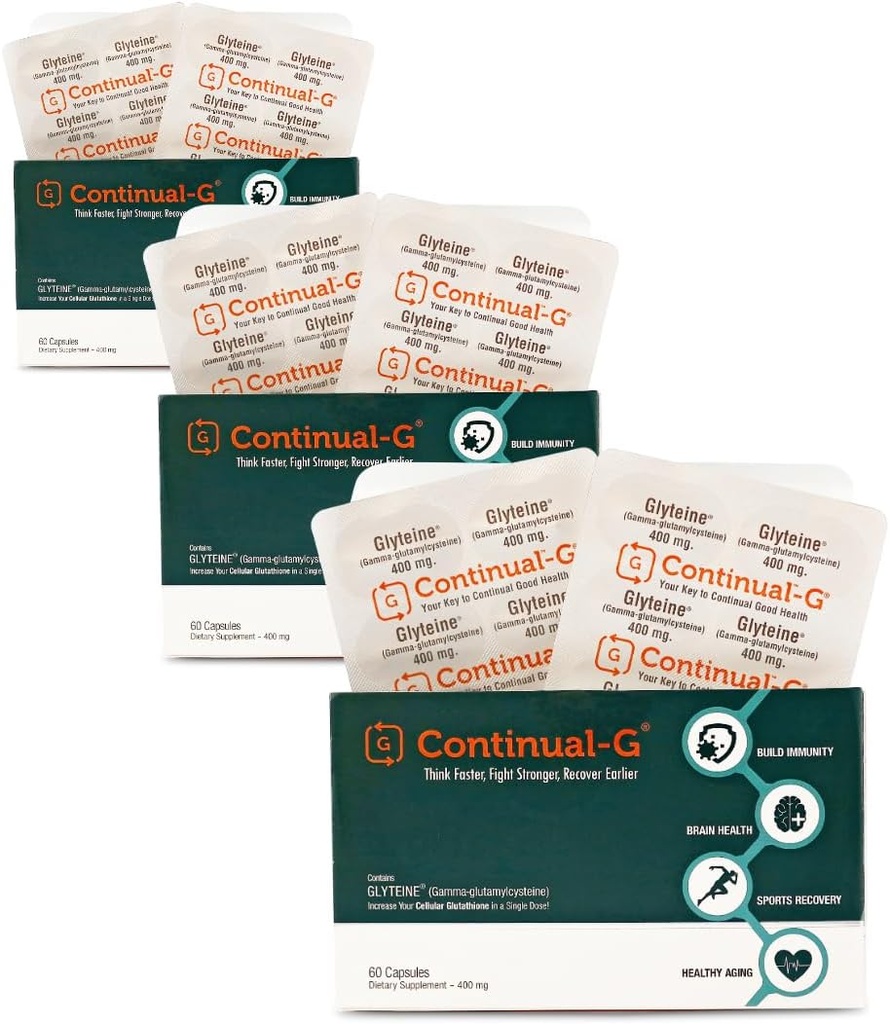 CONTINUAL - G-glytein 400 mg kapsler | Cellular-forsterkning Glutation Supplement | Kraftig antioksidant støtte | 90-dagers forsyning (180 kapsler)