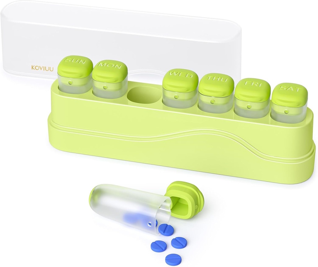 Ukenslig Pill Organizer 1 gang om dagen, KOVIUU flyttbar pille boks 7 dag, bærbar reisepille tilfelle, en gang daglig medisin containerholder, uke piller dispenser for vitamin medisin supplement, grønn