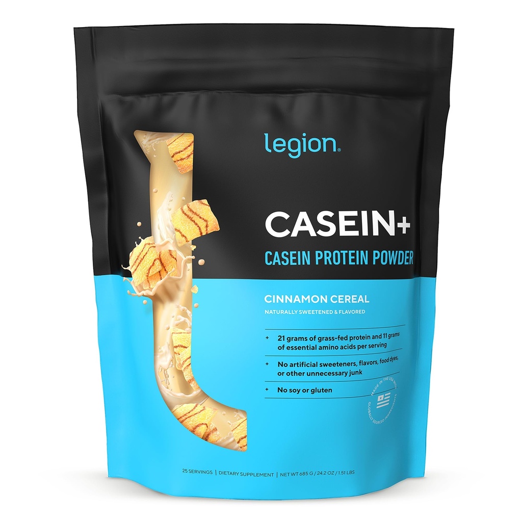 LEGION Casein+ Casein Protein pulver (Cinnamon Cereal) - Slow-Recording Micellar Protein pulver - Ikke-GMO, Glutenfri og naturlig søtet pulver fra Grass-Fed kyr