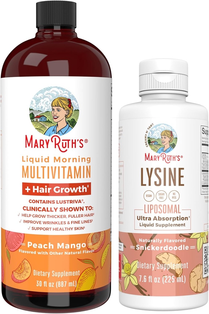 MaryRuth Organics Lysine Liposomal (Snickerdoodle) & Multivitamin Liquid + Hårvekst | Clean Label Project Verifisert® | Immunstøtte, skjønnhet, & generell helse | Vegansk, ikke-GMO, Glutenfri