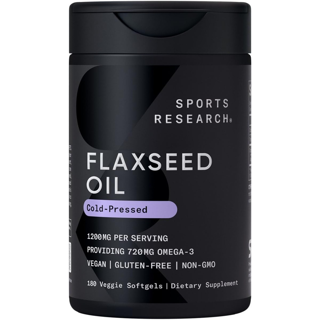 Idrettsforskning Vegansk Flaksfrø Olje (1200mg) Herbal Supplement med plantebasert ALA Omega 3 - Vegansk sertifisert og ikke-GMO Verifisert - Gluten, Soya & Carrageenan Gratis (180 Veggie Softgels)