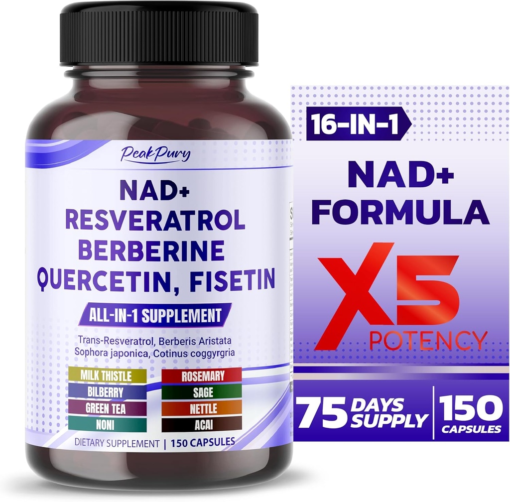 NAD+ Trans-Resveratrol Berberine Quercetin Fisetin Melk Thistle - laget i USA