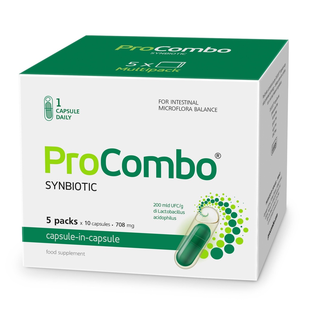Smart synbiotikum med målrettet levering av de gode bakteriene. Dobbel kapsel og flytende formel for raske resultater. 1 Kapsel per dag (pakke med 5)