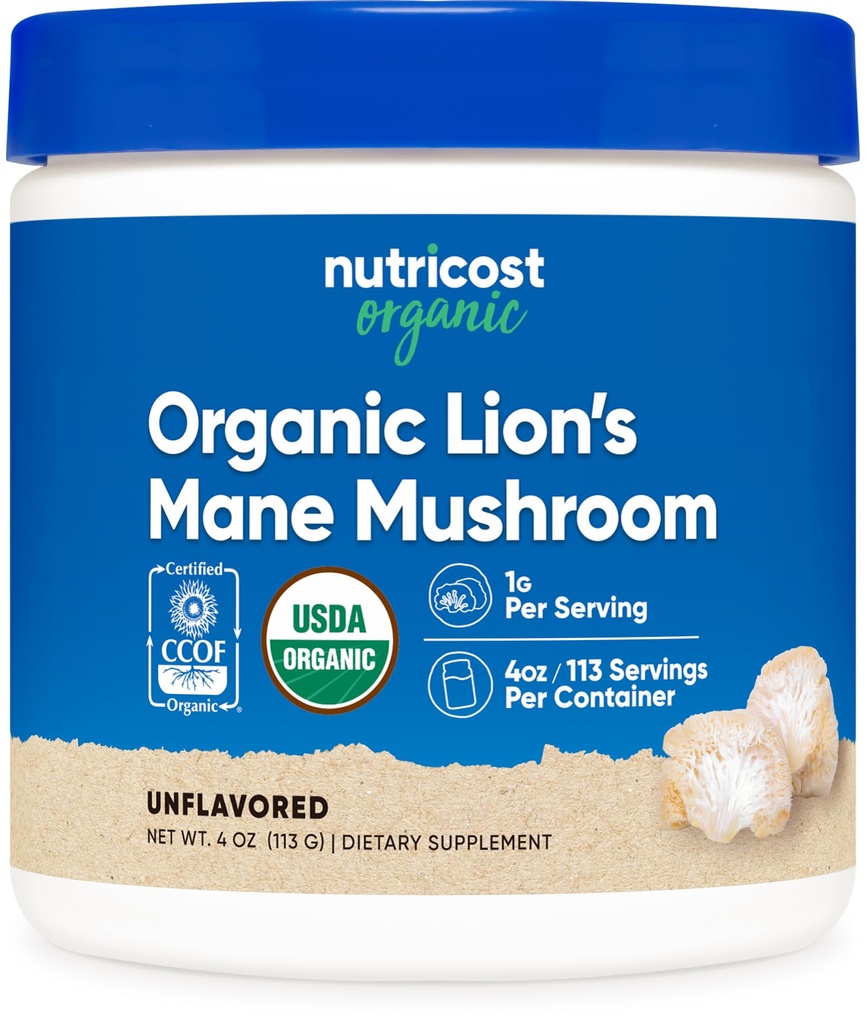 Nutricost Organic Lion's Mane Mushroom Powder 4oz - sertifisert USDA Organic