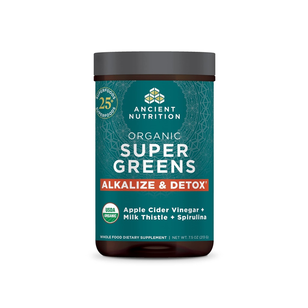 Gamle Ernæring Supergreens Alkalize & Detox pulver, organisk Superfood pulver laget av ekte frukter, grønnsaker og urter, for digestiv og energi støtte, 25 serveringer, 7,5 oz
