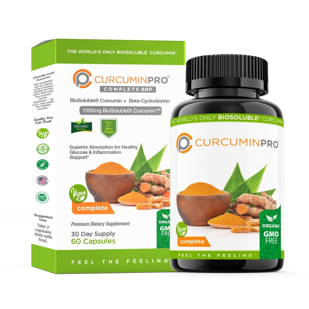CurcuminPro komplett Vegansk | Biosoluble Brun Rice Protein & Organisk Turmeric Curcumin Supplement | Plant-basert formel for daglig velvære | 60 greve