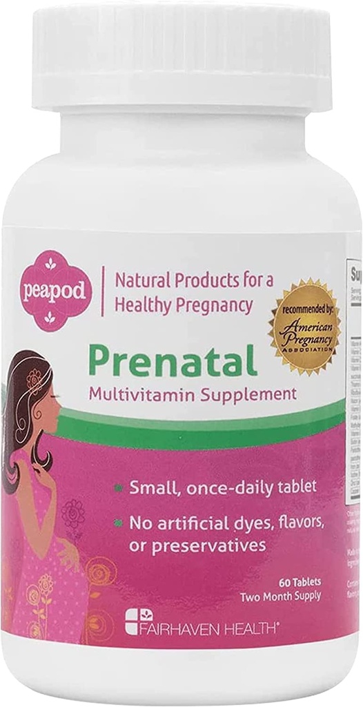 Fairhaven Helse Peapod Prenatal Multivitamin - 1 per dag, Light Vanilla Flavor - Graviditet må ha for kvinner og baby helse - Inkluderer jern, vitamin C og folsyre - 2 måneders forsyning