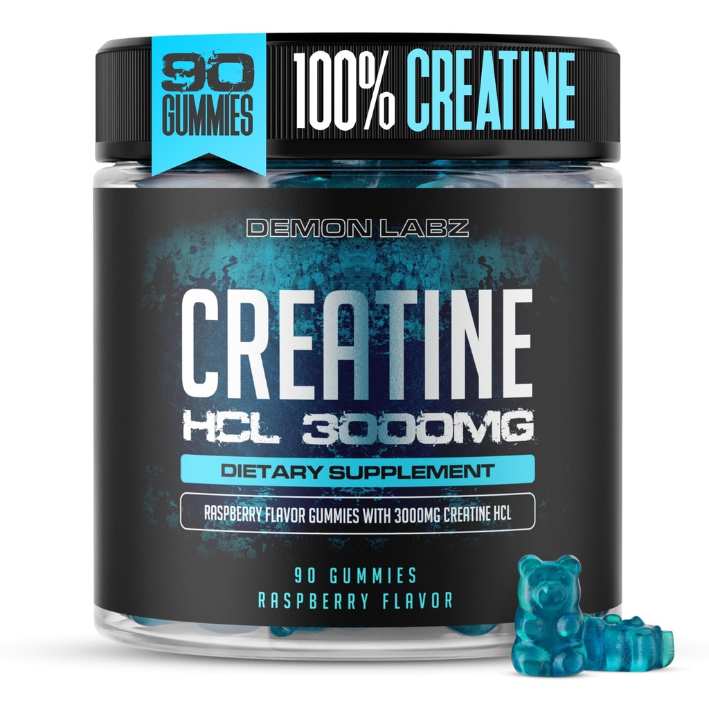 Kreatin HCL 3000mg Per Serving - Raspberry Flavour - Vegan Gummies (90 greve (pakke av 1), bringebær)