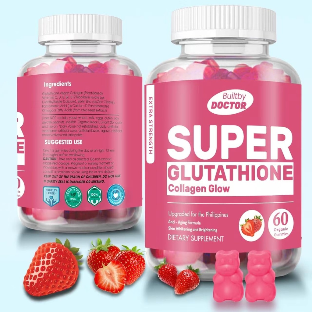 Super glutathione Collage Glow Gummies, Glutatione Hudpleie - Skin Brightening - Gummies Collage - Anti-Aldring L-Glutatione - Marine Collage & Vitaminer