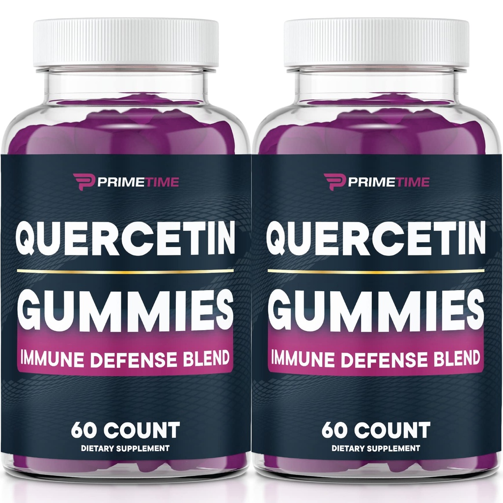Primetime Sports Quercetin + Zinc + vitamin C 1000mg Gummies Kosttilskudd med eldrebær, Flavonoid Vitamin for barn Voksne Immunitet, Immun støtte Gummy Booster Vegan (2 Pack) 60 greve (Pack of 2)