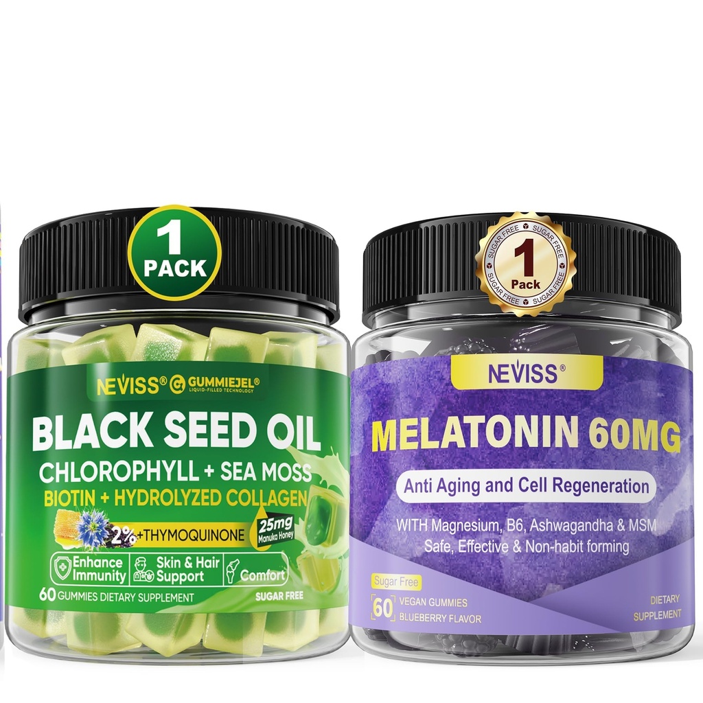 NEVISS Melatonin 60mg Gummies + Svart Seed Oil Gummies
