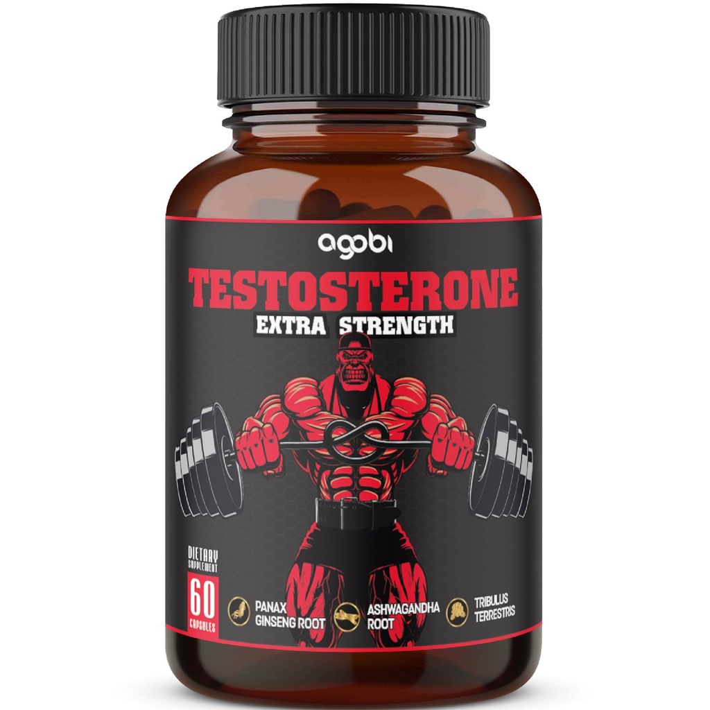 Testosteron Supplement for menn med Ashwagandha, Tribulus, Ginseng og mer - 11 urter - Styrkestøtte - 60 Vegan Kapsler 1 måned Supply
