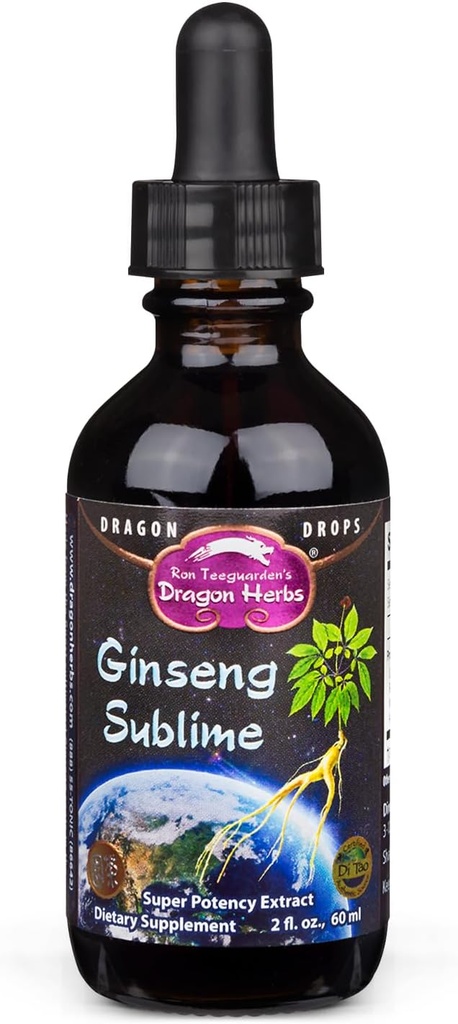 Dragon Herbs Ginseng Sublime Drops ® Alt Naturlig Ekstrakt Supplement for å støtte energi, Stress, Fokus, Hud, Endurance, Lungs, Immune Helse ® Amerikansk, Rød, og Hvit Ginseng ® 2 fl oz