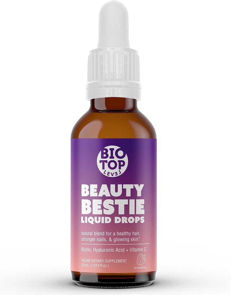 Skjønnhet Bestie Vegan flytende dråper, Biotin, vitamin C, Hyaluronsyre, Multi-Benefit vitaminer blanding for å støtte Sunt hår, hud og negler vekst, sukker gratis 1 fl oz.