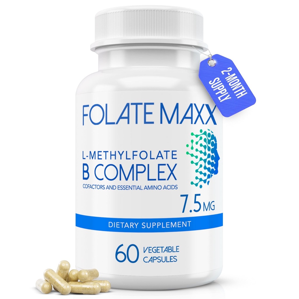 L-metylfolat + B12 Metylcobalamin & B6 blanding (7,5 mg) - 60 kapsler - Aktiv B-kompleks med kofabrikker og essensielle aminosyrer - Ikke GMO, Glutenfri, Ingen fyllstoffer