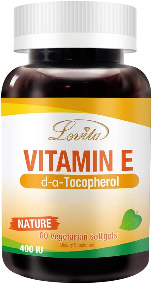 Lovita Vitamin E 400 IE Softgels, Naturlig 268 mg (som D Alpha Tokopherol), Vegan for sunn hud, hår, negler og immunsystem støtte, 60 vegetariske softgels