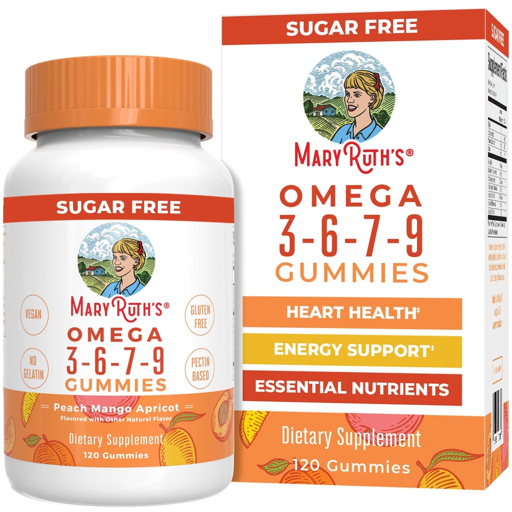 MaryRuth Organics Vegan Omega 3 6 7 9 Gummies | Opptil 4 måneders forsyning | Omega 3 Supplement med Flaksfrøolje | Omega 3 Gummies | Ingen fiskesmak | Non-GMO | 120 Count