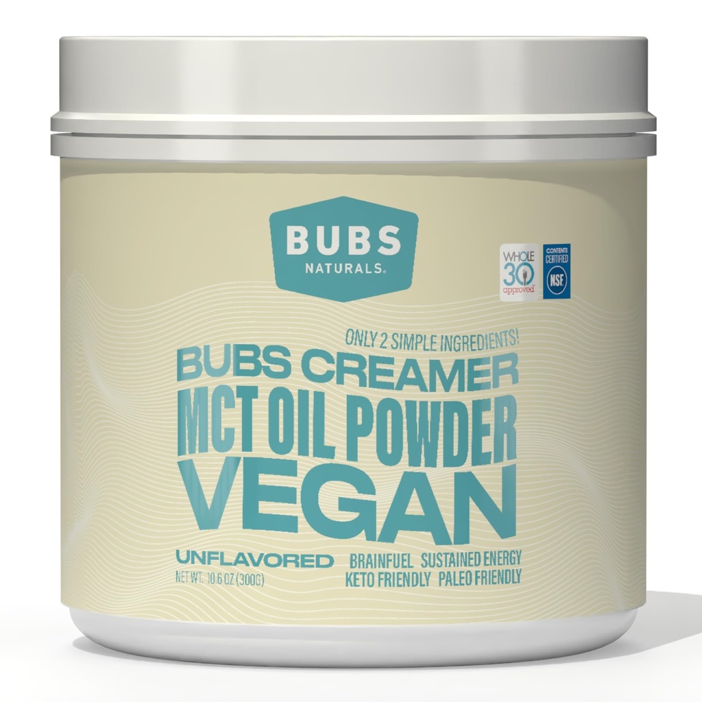 BUBS Naturals MCT olje pulver - Premium MCT olje & keto kaffe creamer - Vegan & Paleo vennlig - Sunn kokosnøtt fett + lav carb - smørfri energikilde for rister, smoothies og baking (10,6 oz)