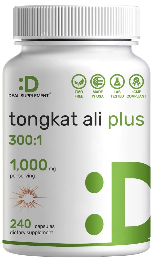 Tongkat Ali Extract 300:1 med Horny Goat Weed 1.100mg – Indonesisk Longjack Eurycoma Longifolia Root – Ekstra styrke Herbal Supplement for energi