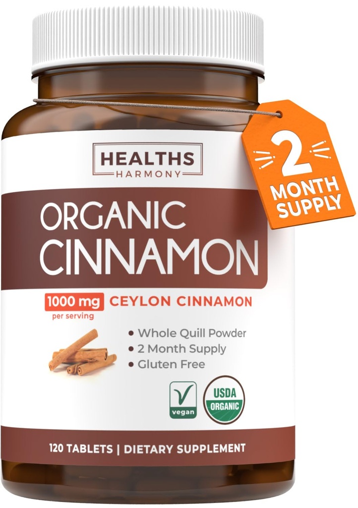 USDA Organic Ceylon Cinnamon Pills - høy styrke Ceylon Cinnamon Supplement med 1000 mg per servering for full kropp antioksidant støtte - Vegansk ikke-GMO cGMP laget og Lab verifisert (2 måneders forsyning)