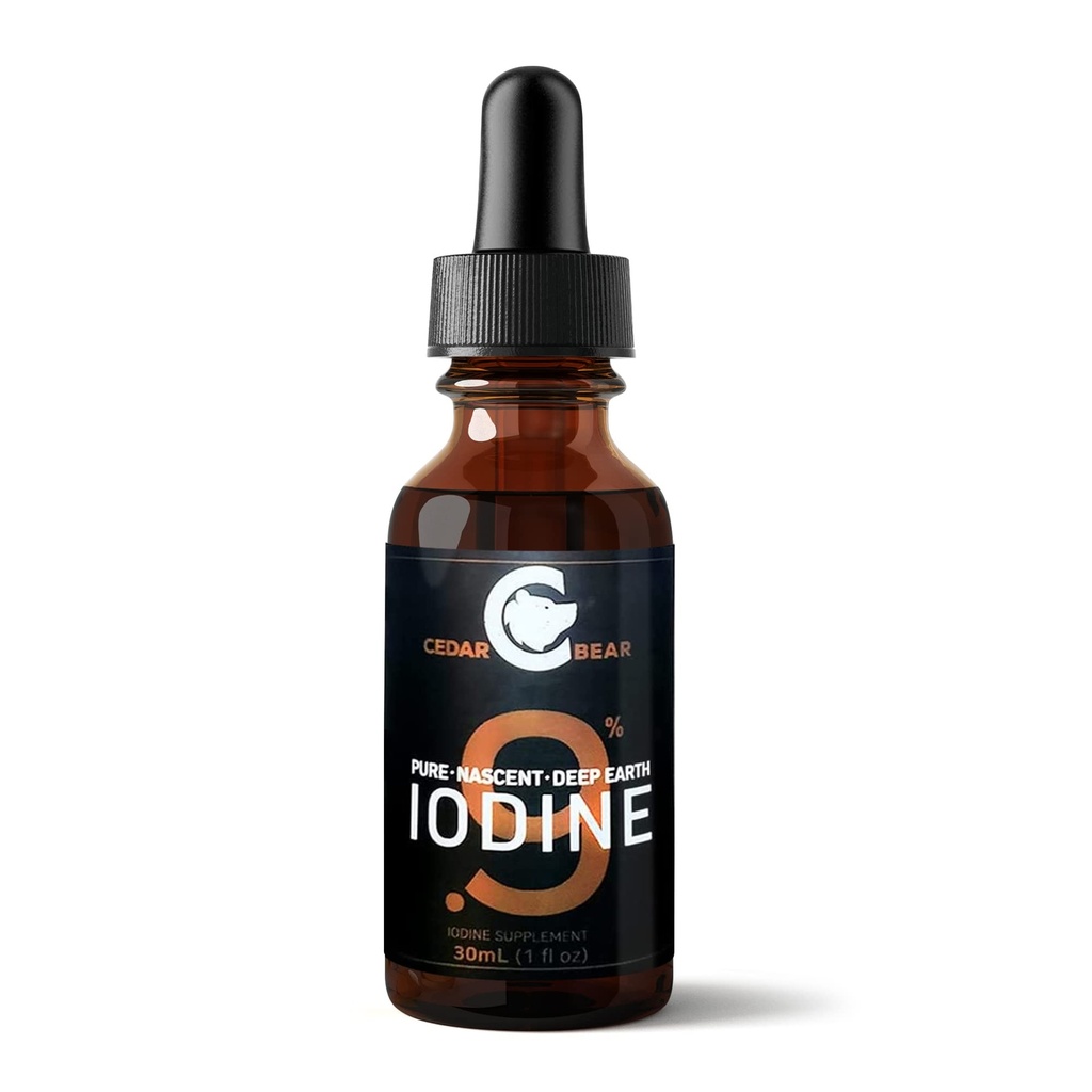 Cedar Bear - 0.9% ren Nascent dyp jord jodin Supplement, all-naturlig tyroid støtte og metabolisme Booster, alkohol-fri jodindråper, naturlig jodin væske, 1 fl oz / 30 ml