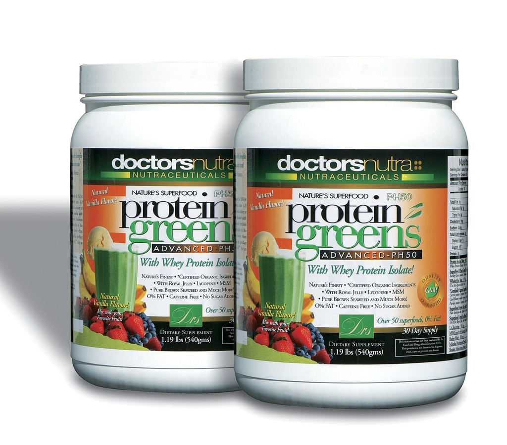 (Pack of 2) PH50 Protein Grønne Drikke med sertifiserte organiske ingredienser av leger Nutra Nutraceuticals, 1,19 Pounds (540 Grams) 50 Superfoods, Digestive Enzymer, Naturlig Vanilla Flavor
