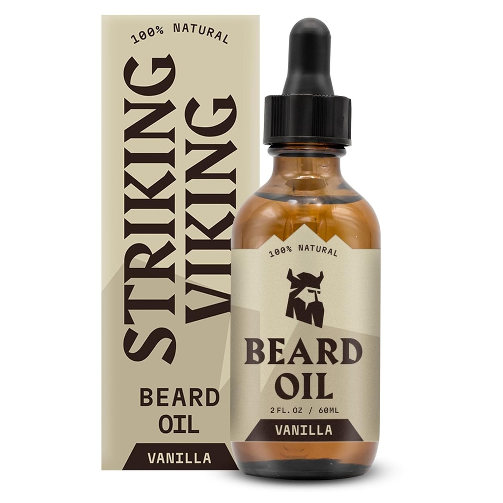 Striking Viking Vanilla Beard olje for menn - naturlig avledet balsam med Argan & Jojoba oljer for myking, moisturizing og vekst (2 Oz)