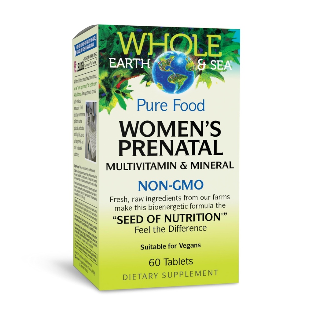 Naturlige faktorer hele jorden og havet, kvinners prenatal multivitamin og mineral, hele mattilskudd, vegansk, 60 tabletter