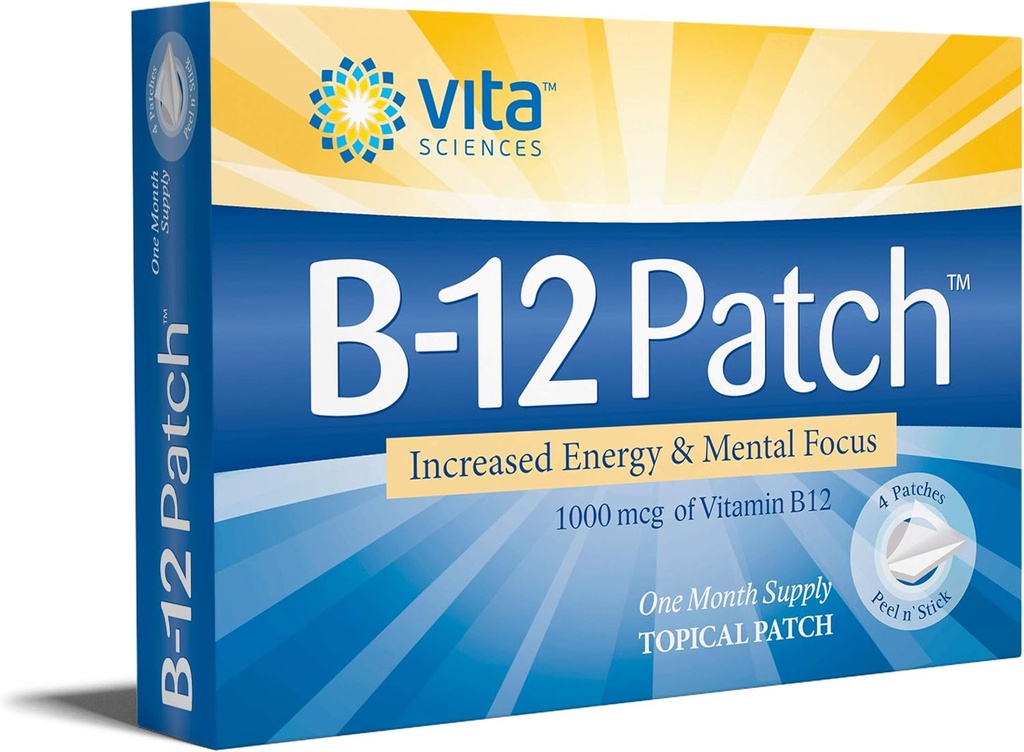 Vitamin B12 Patch - Ekstra styrke formel for menn og kvinner, 1 måned forsyning. Økt energi, fokus, minne og metabolisme