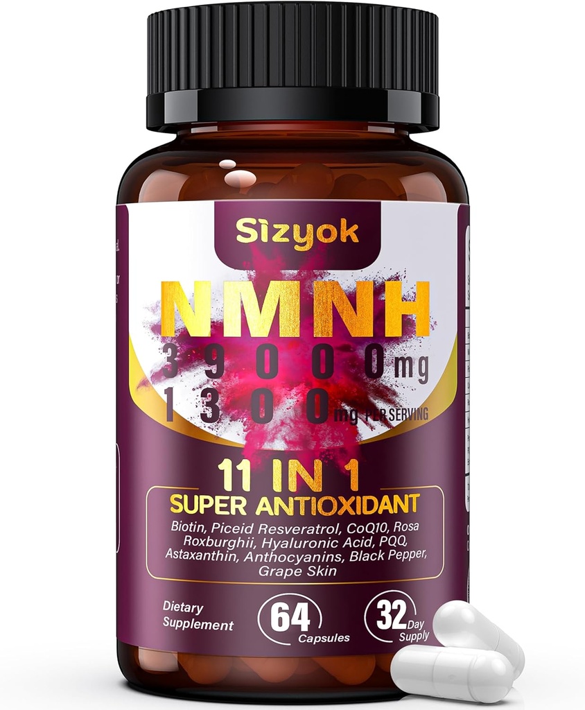NMNH Supplement (Dihydronotinamidmononukleotid) 600 mg,NAD Supplement med Resveratrol, CoQ10, Biotin & Hyaluronsyre | Støtte Cellular Energy, Metabolisme og hud velvære, 64 kapsler
