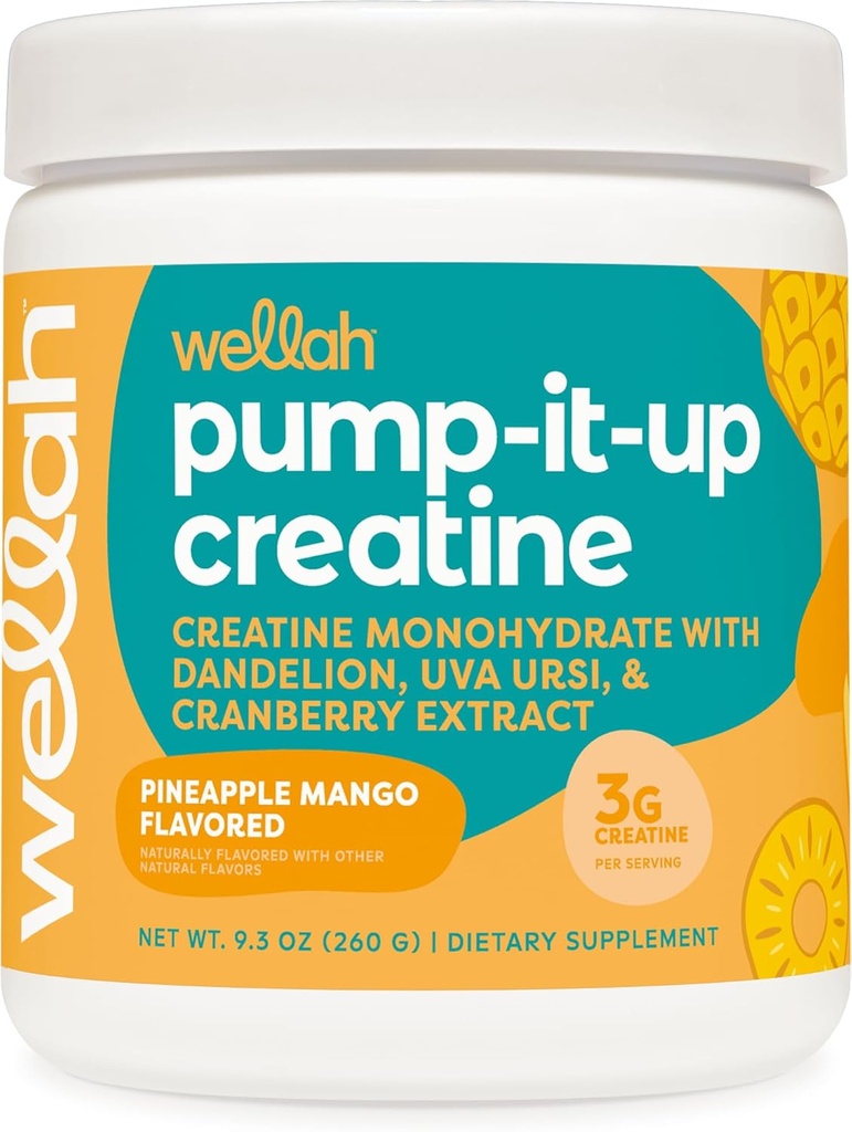 Wellah Creatine for kvinner (50 Serveringer, Pineapple Mango) - Kreatin Monohydrat med Dandelion & Cranberry Extract
