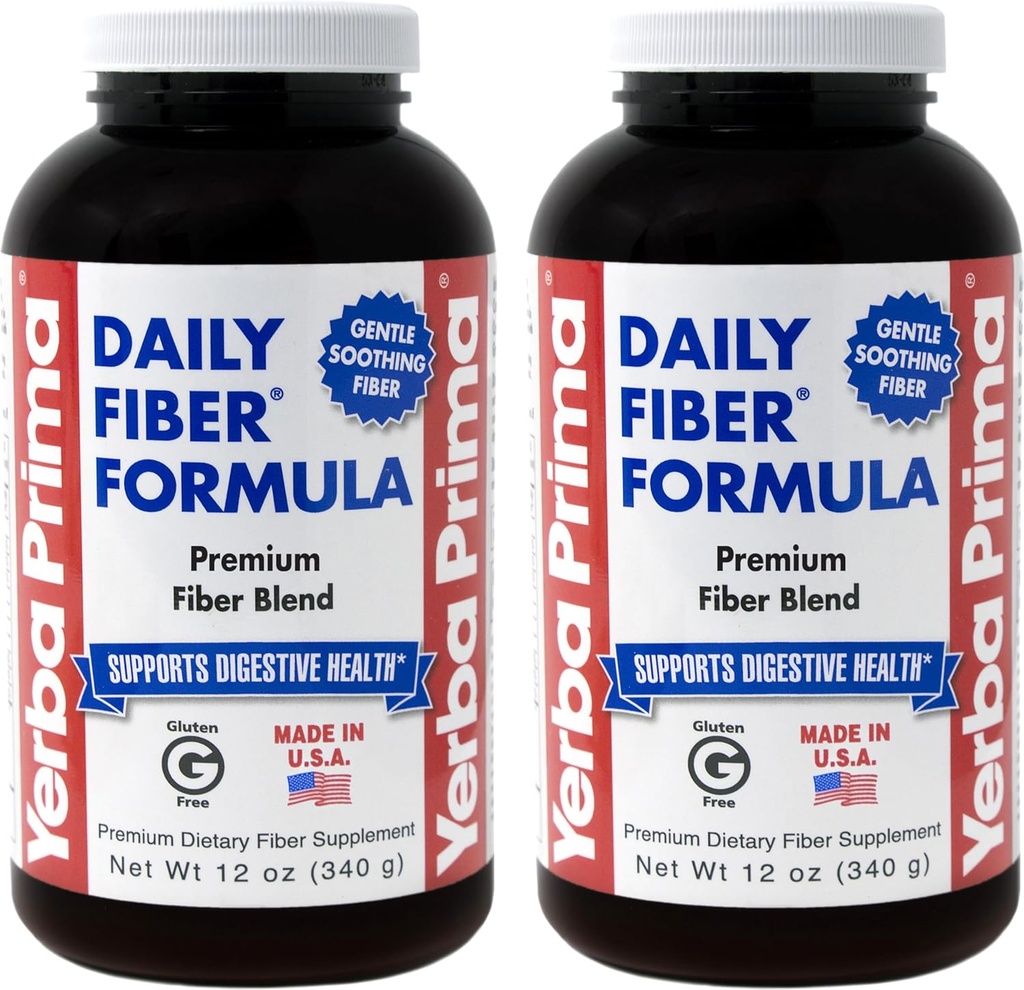 Yerba Prima Daily Fiber Formula Powder - 12 oz (Pack of 2) - Oppløselig og uoppløselig Diett Fiber Supplement - Colon Cleanse - Gut Helse - Vegan, ikke-GMO, Glutenfri