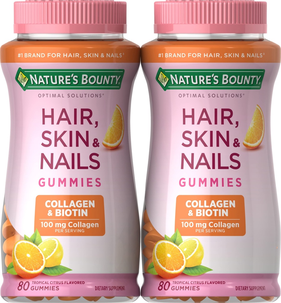 Naturens Bounty Biotin og kollagen, Citrus-Flavored Gummies, 80 Ct (2 Pakke)