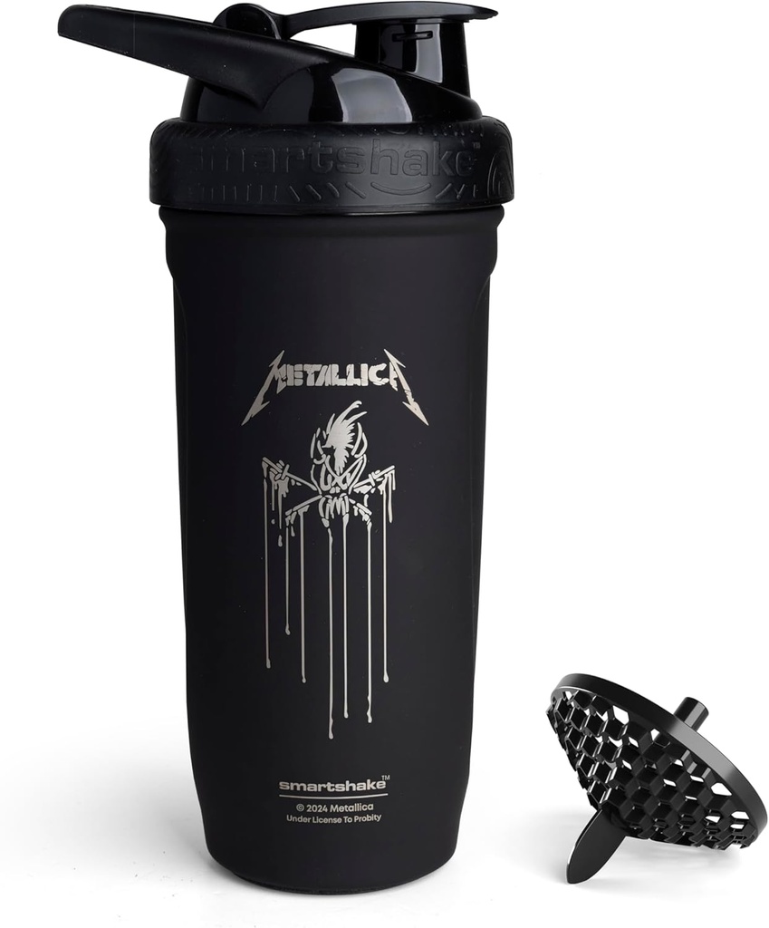 Smartshake Rockband Reforce rustfritt stål protein Shaker flaske 900 ml | 30 oz - Leakproof skrue-on Lid - BPA Gratis - Ikke isolert – Unisex (Metallica, Scary Guy Logo)