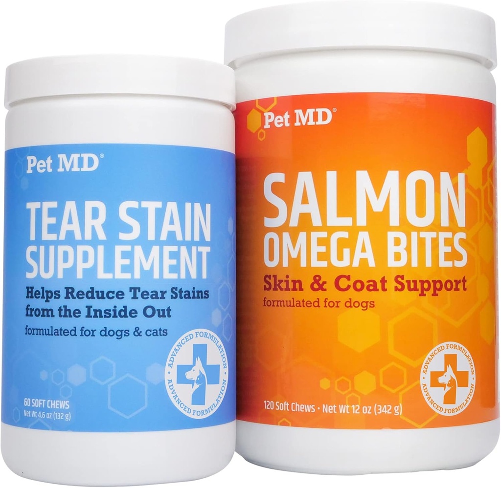 Kjæledyr MD Tear Stain Supplement & Pet MD Salmon Omega Bites