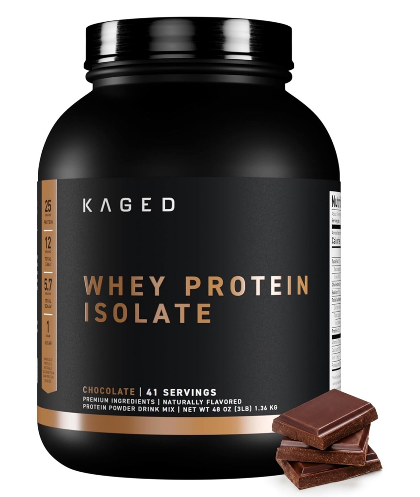 Kaaged Whey Protein Isolate Powder | Sjokolade | 100% ren Low Luxury Whey | Post Trening Recovery Drink | Støtter Muskelbygging | Kosttilskudd for menn og kvinner | 41 Serveringer
