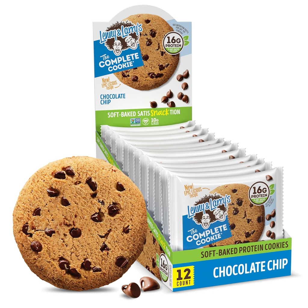 Lenny & Larry's The Complete Cookie, Sjokolade Chip, Soft Baked, 16g Plant Protein, Vegansk, Ikke-GMO, 4 Ounce Cookie (pakke med 12)