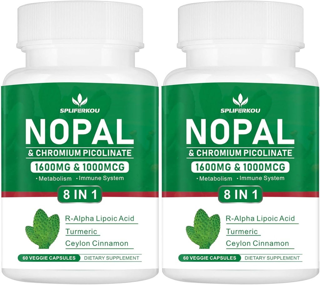 Super Nopal 1600 mg, Prickly Pear Supplement med R-Alpha Lipoic Acid, Turmeric, 120 kapsler (60 Serveringer)