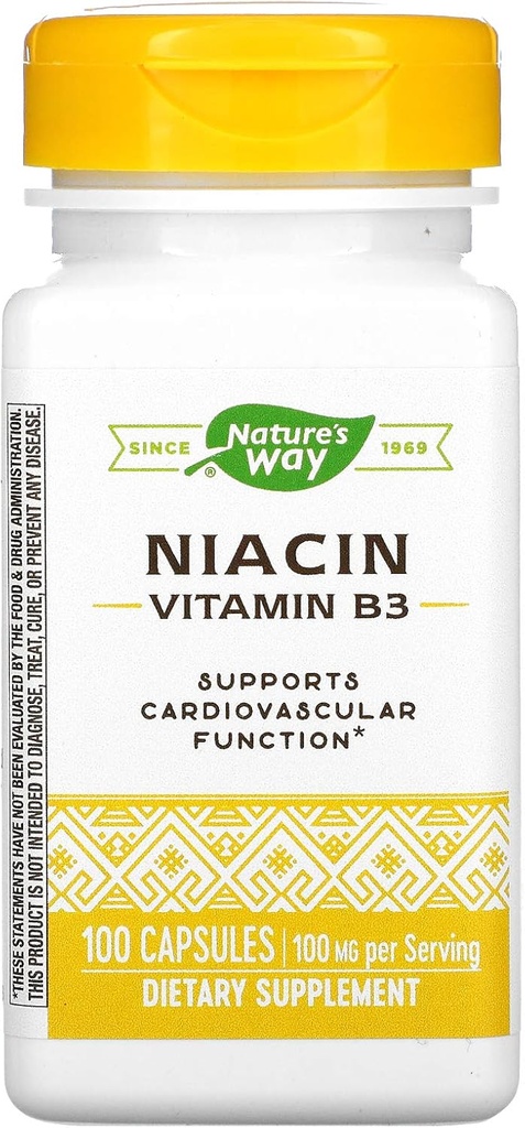 Niacin, vitamin B3, 100 mg, 100 kapsler, naturens måte