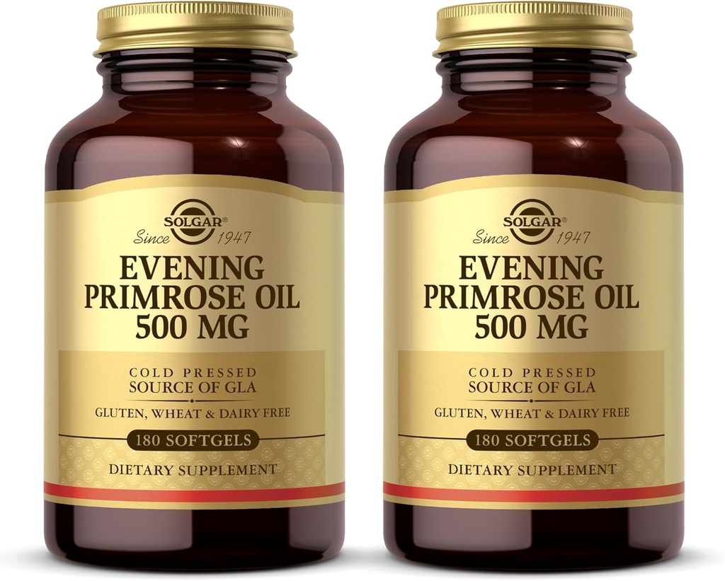 Solgar Aften Primrose Olje 500 mg - 180 Softgels, Pakke med 2 - Cold Pressed Kilde til GLA - Glutenfri, Dairy Free - 360 Total Services