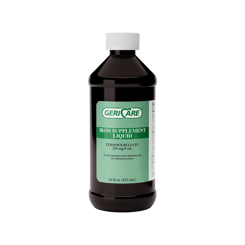 GeriCare 220 høy potens flytende jern Supplement | Flytende jern for voksne | for anemi og jernmangel | 220 mg jern per 5 ml dose.