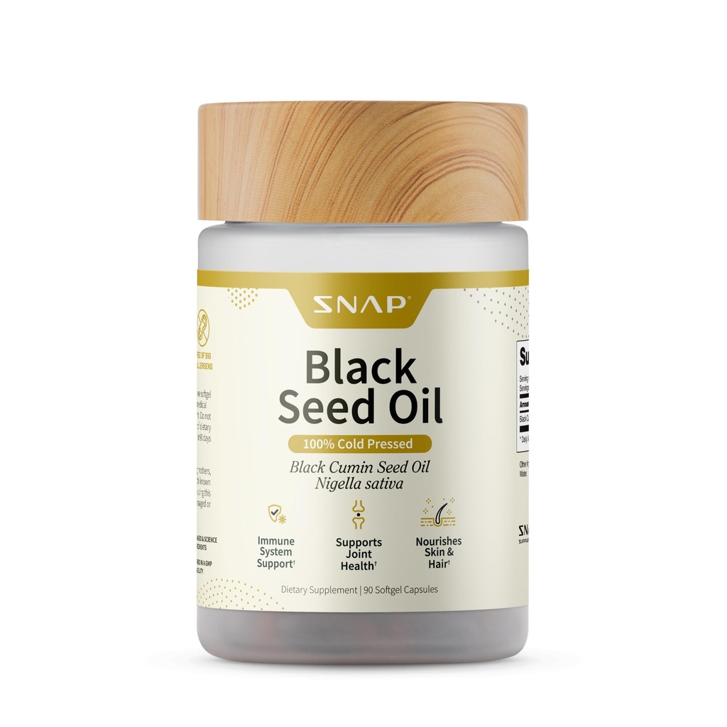 Snap Supplements Svart Seed Oil Capsules – 100% kaldt presset organisk Nigella Sativa – støtter immunhelse, Detox, hud, hår, ledd og total velvære – 90 Softgels