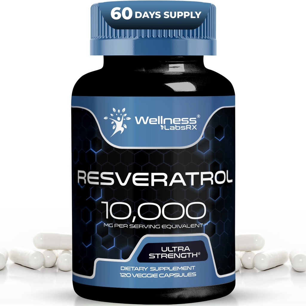 WELLNESS LABSRX Resveratrol 120 kapsler, Resveratrol Supplement, Resveratrol 1000mg Polygonum Root, Trans Resveratrol for sunn aldring, hjerte, hjerne helse støtte - Vegan, Keto